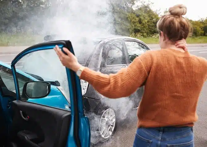 woman with a car accident